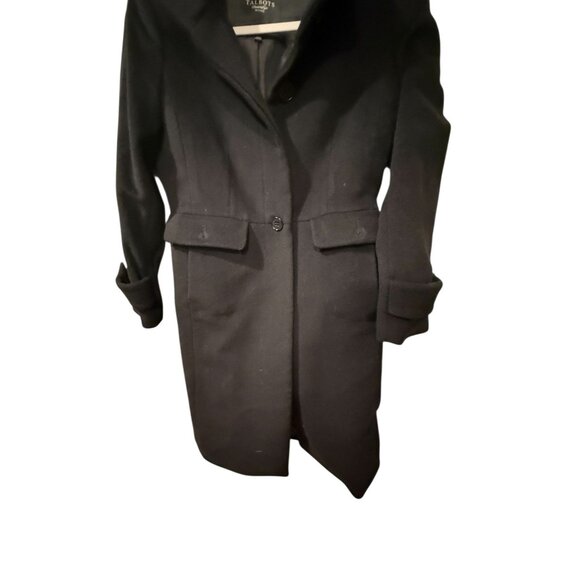 Talbots Womens Black Wool Blend Long Coat Size 6P With Button Front & Folded Cuf - Picture 3 of 8